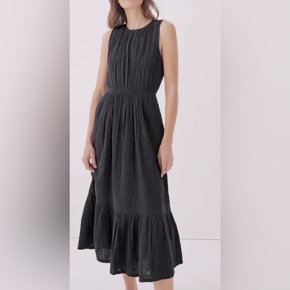 Pact Gauze Tiered Midi Dress - faded black color